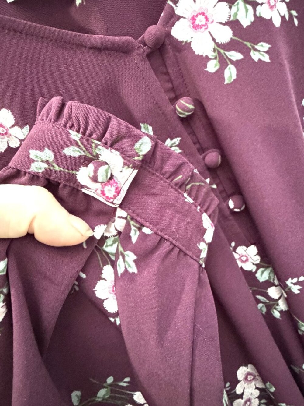 NWOT LOFT Burgundy Floral Belted Long Sleeve Dress Size 14